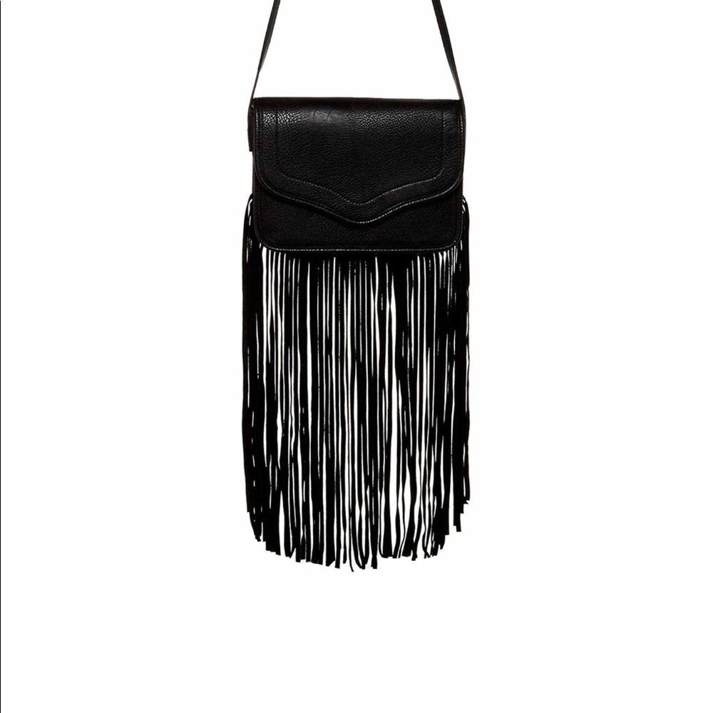 NWOT BCBG Black Leather Fringe handbag